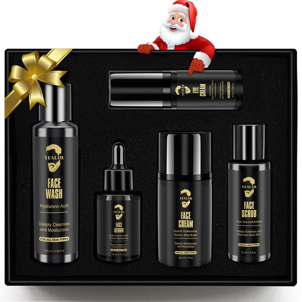 YEALIR Stocking Stuffers for Men Christmas Gift, Mens Skin Care Kit - Anti Aging & Wrinkle, Hydration, Mens Facial Care Kit Includes Face Wash, Scrub, Cream, Serum, Eye Cream, Skin Care for Men