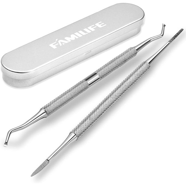 FAMILIFE ngrown Toenail File and Lifter, 2pcs Ingrown Toenail Tool Double Sided with Storage Case Professional Ingrown Toenail Corrector 100% Stainless Steel Ingrown Toenail Removal Kit Pedicure Kit