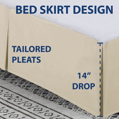 Cathay Home Double Brushed Microfiber Pleated Easy Fit Bed Skirt, Ultra Soft, Fade and Wrinkle Resistant - Cream, Full