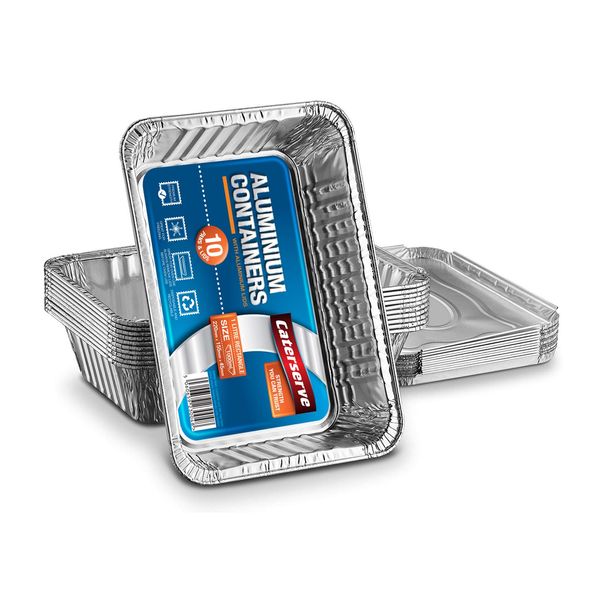 Disposable Aluminum Foil Trays Containers with Foil Lids 1000ml. Great for Baking Food Storage Takeaway Tin Pack of 10