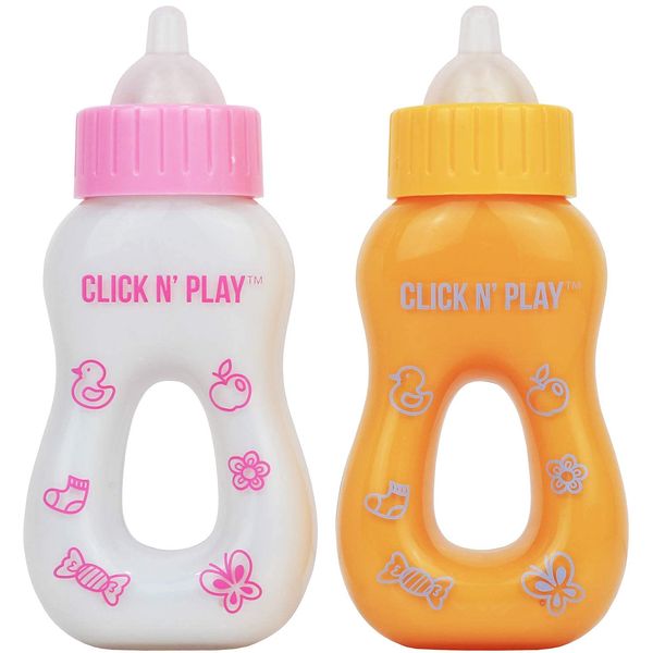 Click N' Play Magic Toy Set, Play Baby Bottles with Disappearing Milk & Juice, Doll Accessories for Kids & Toddlers, Great Gift for Little Girls Ages 2-4