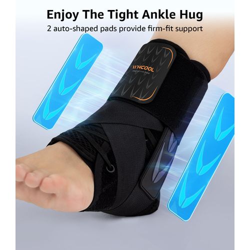 WHCOOL Slim-Fit Ankle Brace for Sprained Ankle, Quick Lace Up Ankle Support for Women Men with 2 Auto-Shaped Pads, Air Fabric Cool Ankle Stabilizer for Injury Recover, Running,Sports, M(12”-13”)
