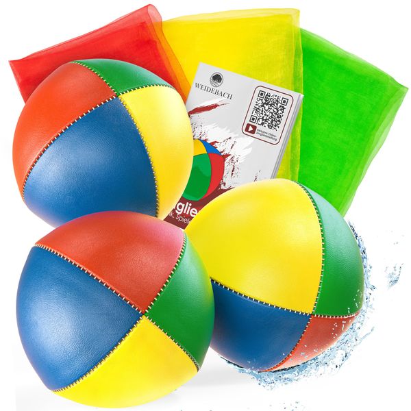 Weidebach® 3X Qualitäts Jonglierbälle + 3 Tücher, Ø 67 mm Jonglierbälle Anfänger, 130g schwer, wasserunempfindlich, Juggling Balls inkl. Anleitung, Jonglierbälle Profi, Jonglierball, Jonglieren Set