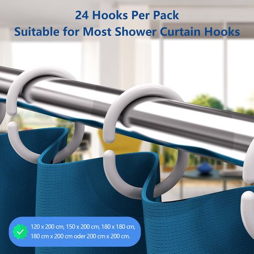 Simkopy Shower Curtain Hooks,24 Pack Plastic Curtain Hanging Rings,C-Shaped Shower Curtain Hook Made of Plastic, Shower Curtain Rings for Bathroom,White, Hooks for Bathroom Shower Window Rod