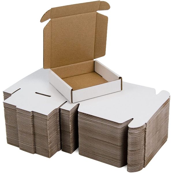 SUNLPH 50 Pack 4X4X1 Inches Small Shipping Boxes White Corrugated Cardboard Box