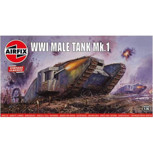 Airfix Vintage Classics Set - A01315V WWI Male Tank Mk.I - Plastic Model Tank Kits for Adults & Children 8+, Set Includes 49 Pieces - 1:76 Scale Model Tank Set