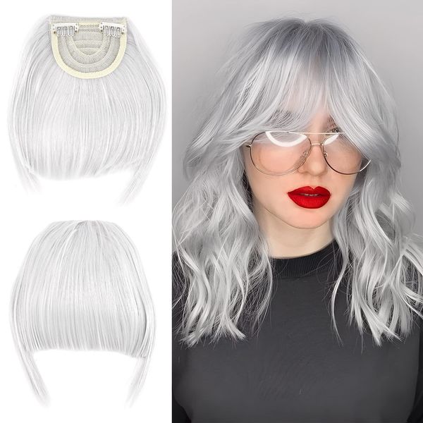 Elailite Pony Haarteil Echthaar Clip in Bangs One Piece Extensions Fringe natürlich Verlängerung 2 Clips # Silber-Grau