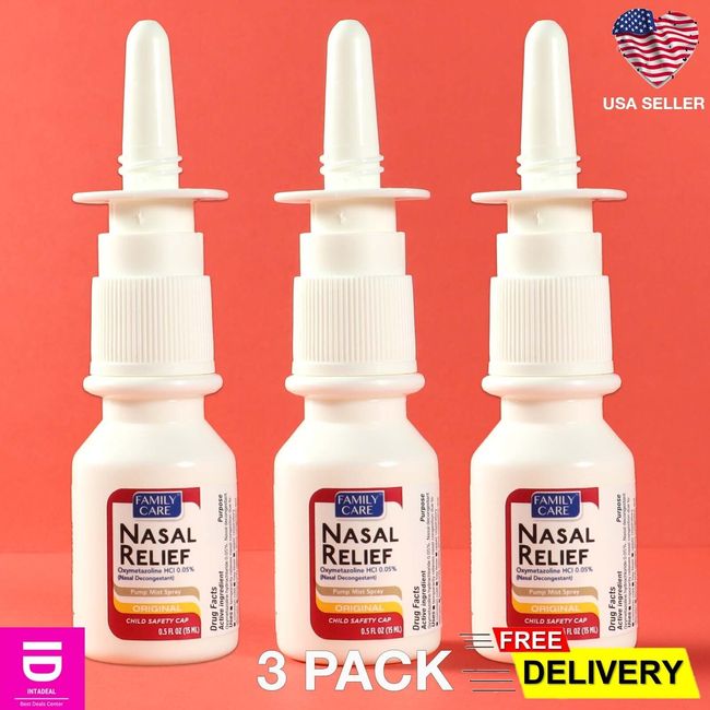 Nasal Spray Decongestant Pump Mist Spray Original 12 Hour Relief 0.5 oz(3 pack)