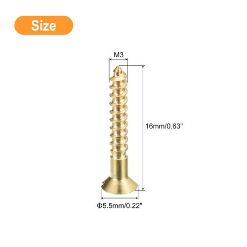 sourcing map Brass Wood Screws, 50Pcs M3 x 16mm Slotted Drive Flat Head Self Tapping Screw Countersunk for Woodworking Furniture