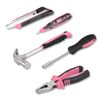 46PCS HOUSEHOLD HAND TOOL KIT SCREWDRIVER SOCKETS HAMMER TEST PEN TOOLBOX PINK