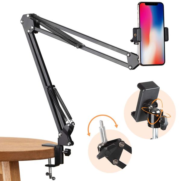 TARION Smartphone Stand, Bed Arm, Smartphone Video Camera Stand, Stable, Won't Sway, Durable, 360° Angle Adjustable, Easy to Adjust Angle, For Smartphones, Webcams, Web Conferencing, Telework, Live