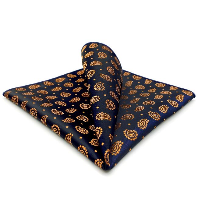 S&W SHLAX&WING Einstecktücher für Herren Blau mit orangefarbenem Paisley Hochzeitsgeschenk Pocket Square