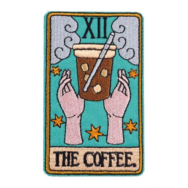 The Coffee 12 XII of Cups Tarot Card Fortune Telling 3.6" Iron On Embroidered Thermoadhesive Patch for Clothing