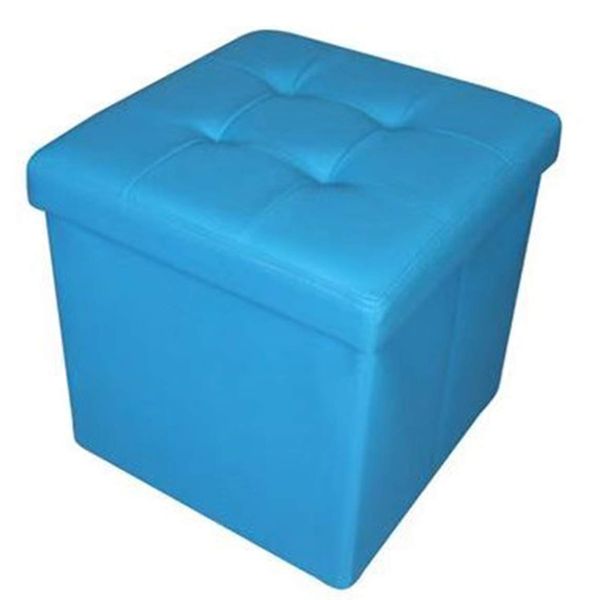 HomeHarmony Folding Storage Ottoman Seat, Stool, Toy Storage Box Faux Leather (Teal Blue Medium)