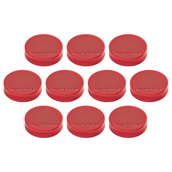 magnetoplan Ergo-Magnet 10er-Pack Whiteboard-Magnete, Pinnwandmagnete, Magnetpunkte für die Schultafel, Kühlschrankmagnete und Pinnwände | 11 Farben, 30 x 8mm - rot