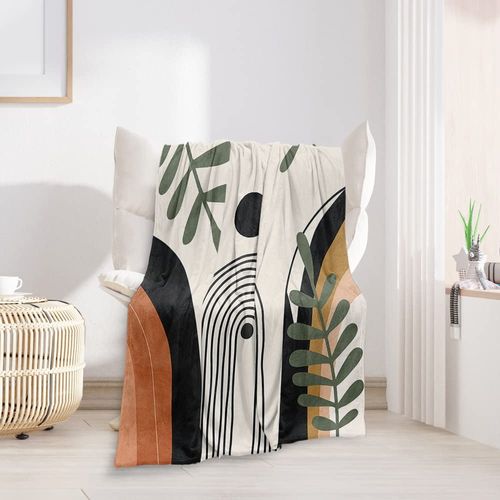 Reateforin Abstract Modern Throw Blanket Boho Minimalist Mid Century Sun Aesthetic Soft Warm Bed Bedding Women Blankets for Couch Bedroom Sofa Office Cozy Flannel Blanket Orange Beige Black,50"X60"
