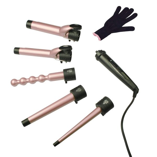 AIKO PRO 5 in 1 Advanced Titanium Curling Iron Wand Set with 5 Interchangeable Barrels Hair Curlers and Heat Resistant Glove