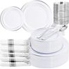 210 Piece Silver Plastic Dinnerware Set Dinner Plates Dessert Plates Napkins US