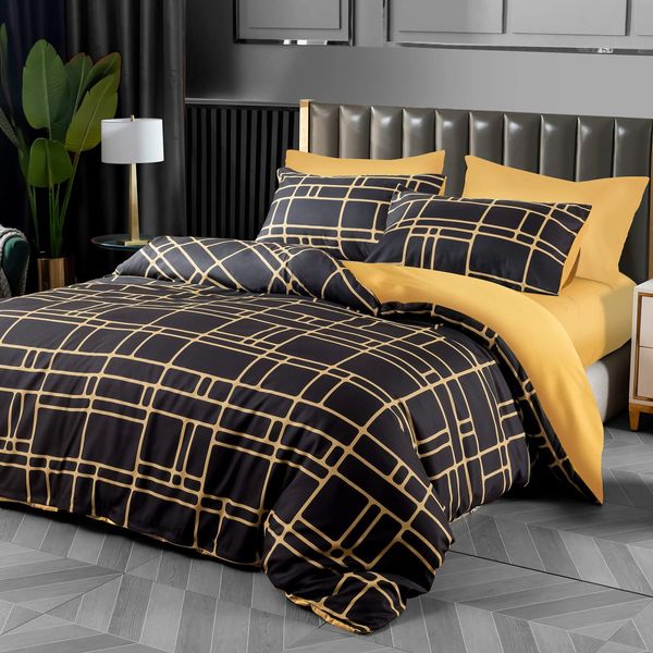 Pamposh Single Duvet Cover Set 2 pcs DoubleSided Reversible Bed Set Brushed Microfibre Bedding Set Ultra Soft Anti Allergic Easy Care Non Iron Luxury Microfibre (Black, Single (135 x 200 cm))