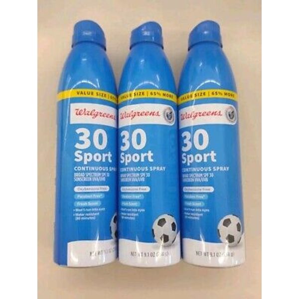 3 Walgreens SPF 30 Sport Sunscreen Spray 9.1 oz Sun Tan Lotion Spray Exp 2026 #3