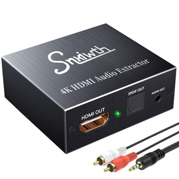 Snxiwth HDMI Audio Extractor 4K@30Hz Konverter HDMI zu HDMI + Optisches SPDIF mit 3,5-mm-Stereo-HDMI Audio-Extractor | HDMI zu SPDIF Konverter Splitter | für TV Blu-ray Player