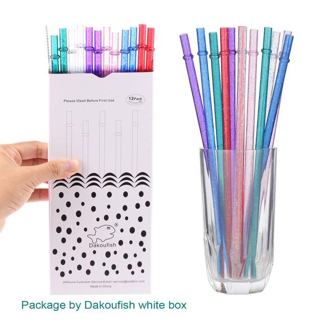 DAKOUFISH 11 Inch Reusable Plastic Clear Stripe Plastic Drinking