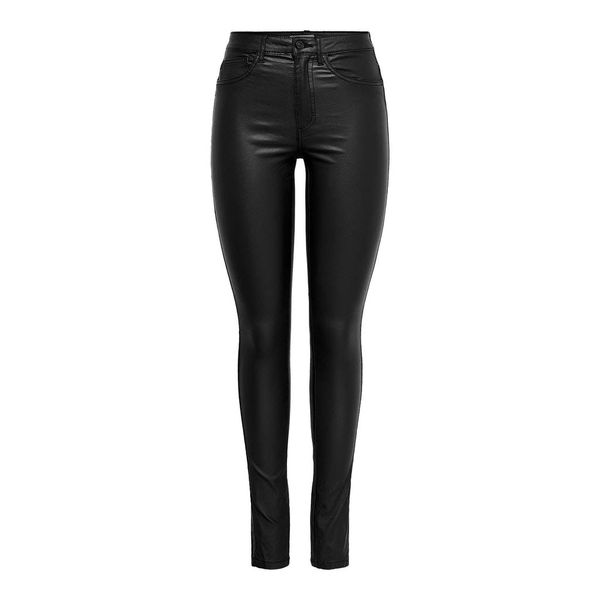 ONLY Damen PU Kunstleder Hose | High Waist Stretch Pants Beschichtet | Coated Biker Denim Jeans ONLROYAL, Farben:Schwarz, Größe:S / 32L, Z-Länge:L32