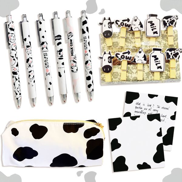 JeVenis Cow Favors Cow Pens Cow Pencil Case Black Ink Pens Sticky Notes Cow School Supplies Kawaii Office Supplies Cow Stationary Supplies