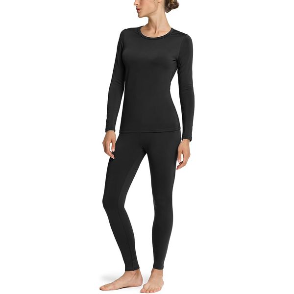 Tesla Women's Top and Bottom Set, Heat Tech, Heat Resistant, Underwear, Moisture Absorption, Elasticity, Fleece-Lined, Snowboarding, Skiing, Winter, Thermal Innerwear, Room Wear, Extreme Warm,