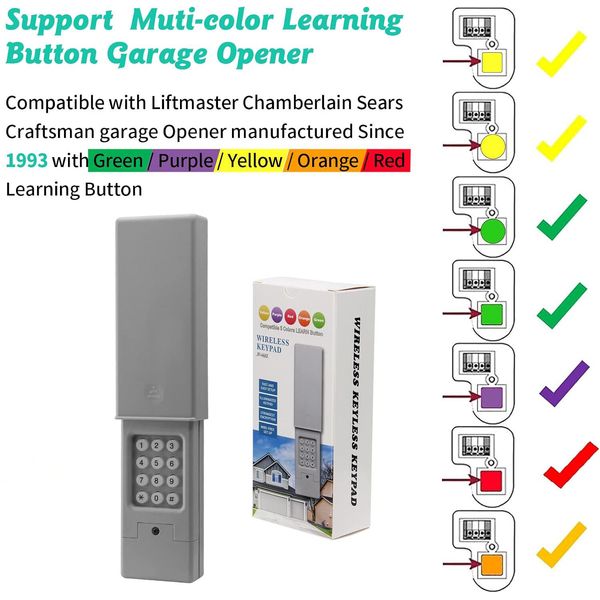 Universal Garage Door Opener Keypad Keyless Entry Control 2 Doors for Craftsman