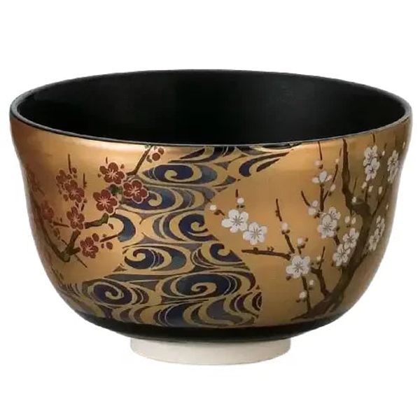 Handmade Chawan Gold Plum Blossom Design Unique Matcha Tea Cup Bowl