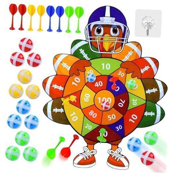 Thanksgiving Games Turkey Dart Board for Family, Kids Adults with 12 Sticky