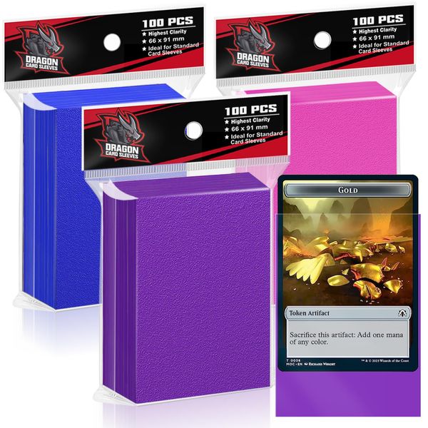 300PS Card Sleeves Toploader for Trading Cards(Blue＆Purple＆Pink),Penny Card Sleeves,Plastic Card Protector for Standard Cards Fit for Baseball,Sports Cards,MTG Cards