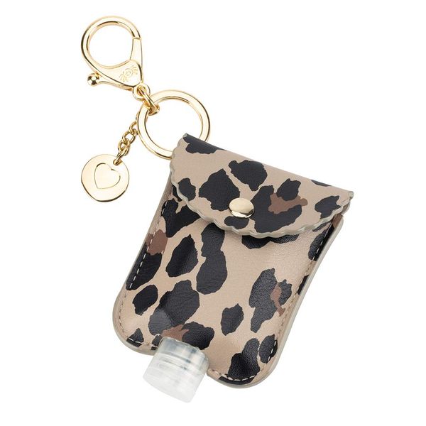 Itzy Ritzy Hand Sanitizer Holder; Fits 2-Ounce Bottles of Hand Sanitizer (Not Included); Clips to Diaper Bag, Purse or Travel Bag, Leopard