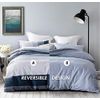 Duvet Cover Set, 600 Thread Count Cotton White and Navy Striped Patchwork Comforter Cover Set Reversible Quilt Cover (King, Greekn-Lump)