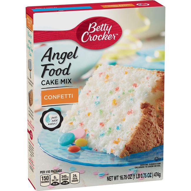 Betty Crocker Baking Mix, Fat Free Angel Food Cake Mix, Confetti, 16.75 Oz Box (Pack of 12)