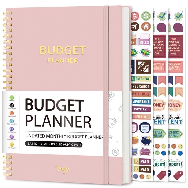 Budget Planner - Monthly Budget Book with Expense Tracker Notebook, Undated Bill Organizer & Finance Planner to Take Control of Your Money, 2023-2024 Account Book to Manage Your Finances-Pink