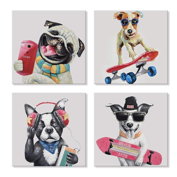 Colorful Gallery Pet Canvas Painting Puppy Artwork Abstract Hip-hop Dog Carto...