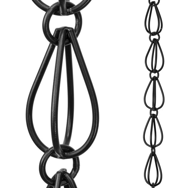 Monarch Rain Chains 17055 Aluminum Teardrop Rain Chain, 8-1/2 Feet Length Replacement Downspout for Gutters, Black Powder Coated