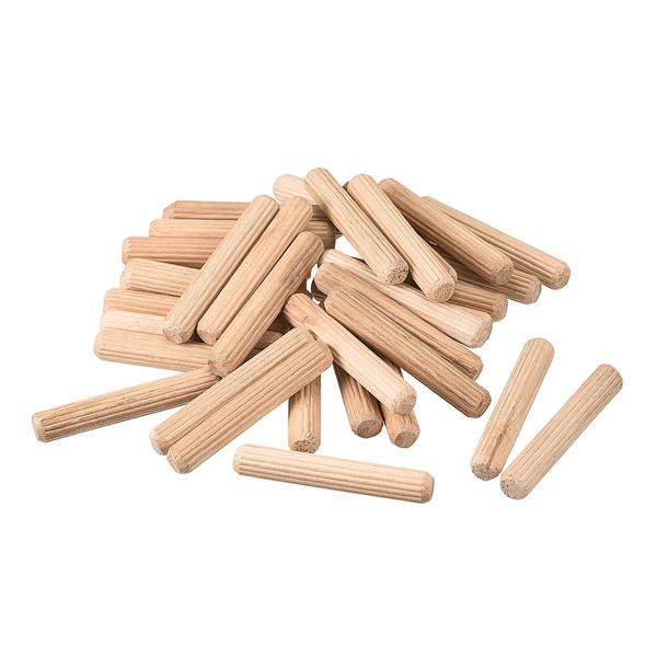 sourcing map Wooden Dowel Pins 36pcs 8x50mm(5/16"x2") Fluted Beveled Ends Wood Dowel Pegs Kiln Dried Hardwood for Woodworking Furniture Shelf