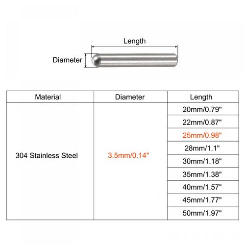 uxcell Dowel Pins 304 Stainless Steel Round Head Flat Beveled End Dowel Pins Wood Bunk Bed Shelf Peg Support Shelf Fixing Element 3.5x25mm 20pcs