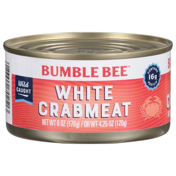 Bumble Bee White Flake Crabmeat in Water, 6 oz Can (Pack of 1) – Wild Caught, 16g Protein & 1g Carb per Serving - Gluten Free - Great Use in Crab and Seafood Recipes