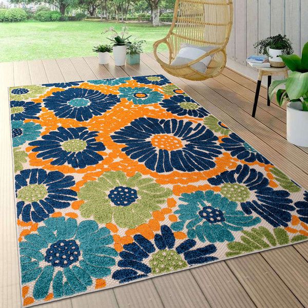 Rugshop Indoor Outdoor Rugs Palermo Modern Floral Rug Patio Carpet Porch Rug 5x7