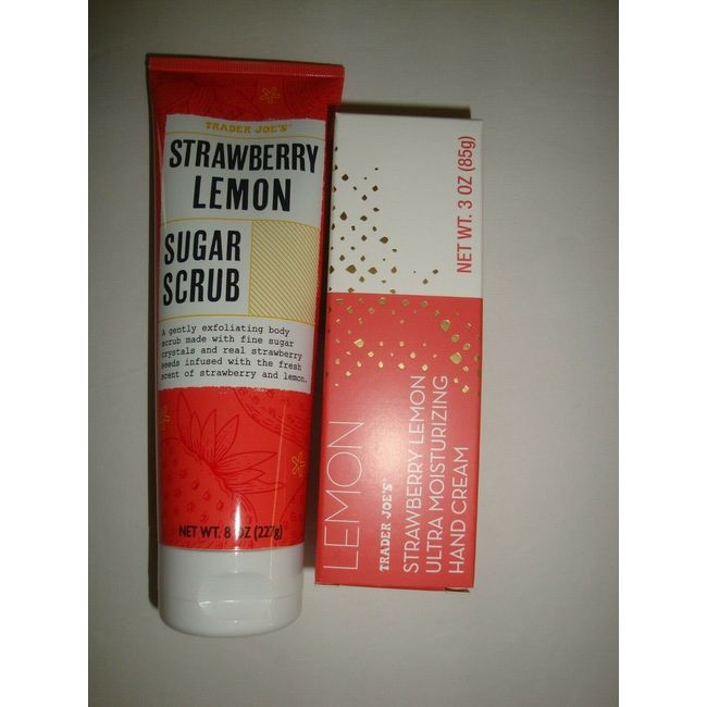 NEW ITEMS Trader Joe's Strawberry Lemon Sugar Body Scrub 8 oz & Hand Cream 3 oz