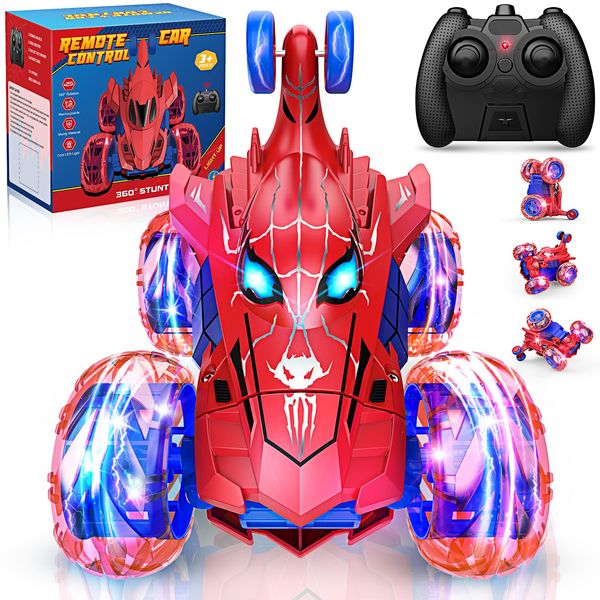 Spider Remote Control Car RC Car Toys for Boys 3 4 5 6 7 8 9 10 Year Old,360° Fast Stunt RC Cars with 4WD Wheel Lights,Fun Spider Toys Birthday Gifts Chritmas Stuffer for Kids Boys Age 3-5 4-6 5-7 6-8