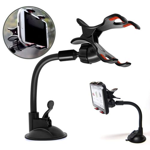 Ramtech Car GPS Windshield Dual Clip Mount, Suction Cup Holder with Flexible Bracket, Compatible with Garmin Nuvi GPS from 3.5" 4.3" 5" Screen and up to 0.59 Inch (13mm) in Thickness/Depth, WMCF