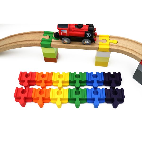 missing piece - Duplo Wooden Railway Adapters (Pack of 12) (Rainbow)