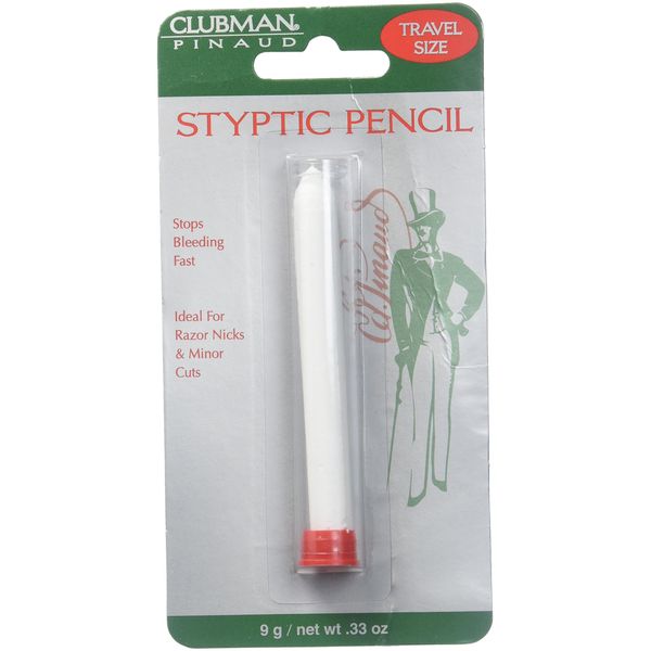 Clubman Pinaud Styptic Pencil Travel Size, Treat and Seal Shaving Cuts Instantly, Anti-hemorrhaging Stick, First Aid Device, White 0.33 oz