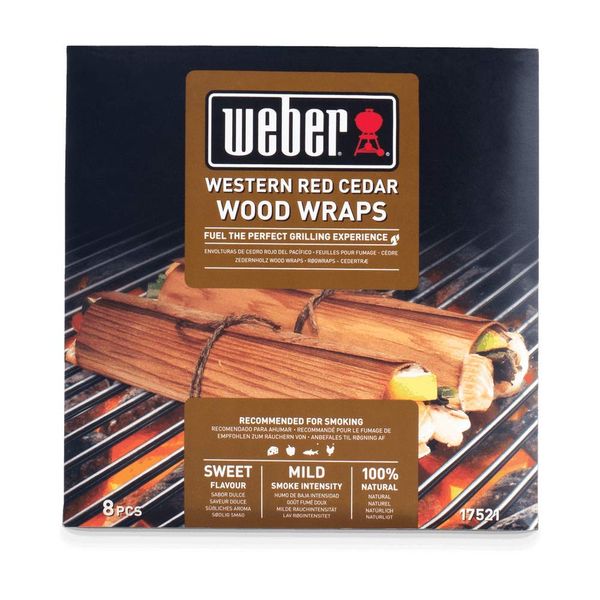 Weber Red Cedar Wood Wraps | 8 Piece Wooden Food Wraps for Smoking | Hardwood Timber Wraps for BBQs | Barbeque Boards for Infusing Fish, Poultry & Meat | 100% Natural Wood (17521)