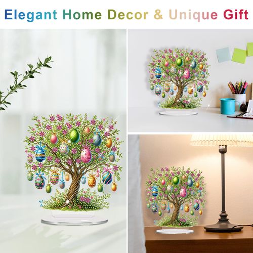 DIYDeligths DIY Desktop Ornament Diamond Art Painting for Adults Beginners with Accessories Single Sided Dot-Drill Tabletop Ornaments for Home Decoration Decor (Easter Egg Tree)